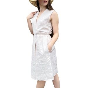 Neiman Marcus 100% Linen Chic Neutral Midi Summer Dress Size Small